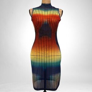 SHEIN ICON 90s Ombre Polka Dot Mock Neck Mesh Bodycon Dress